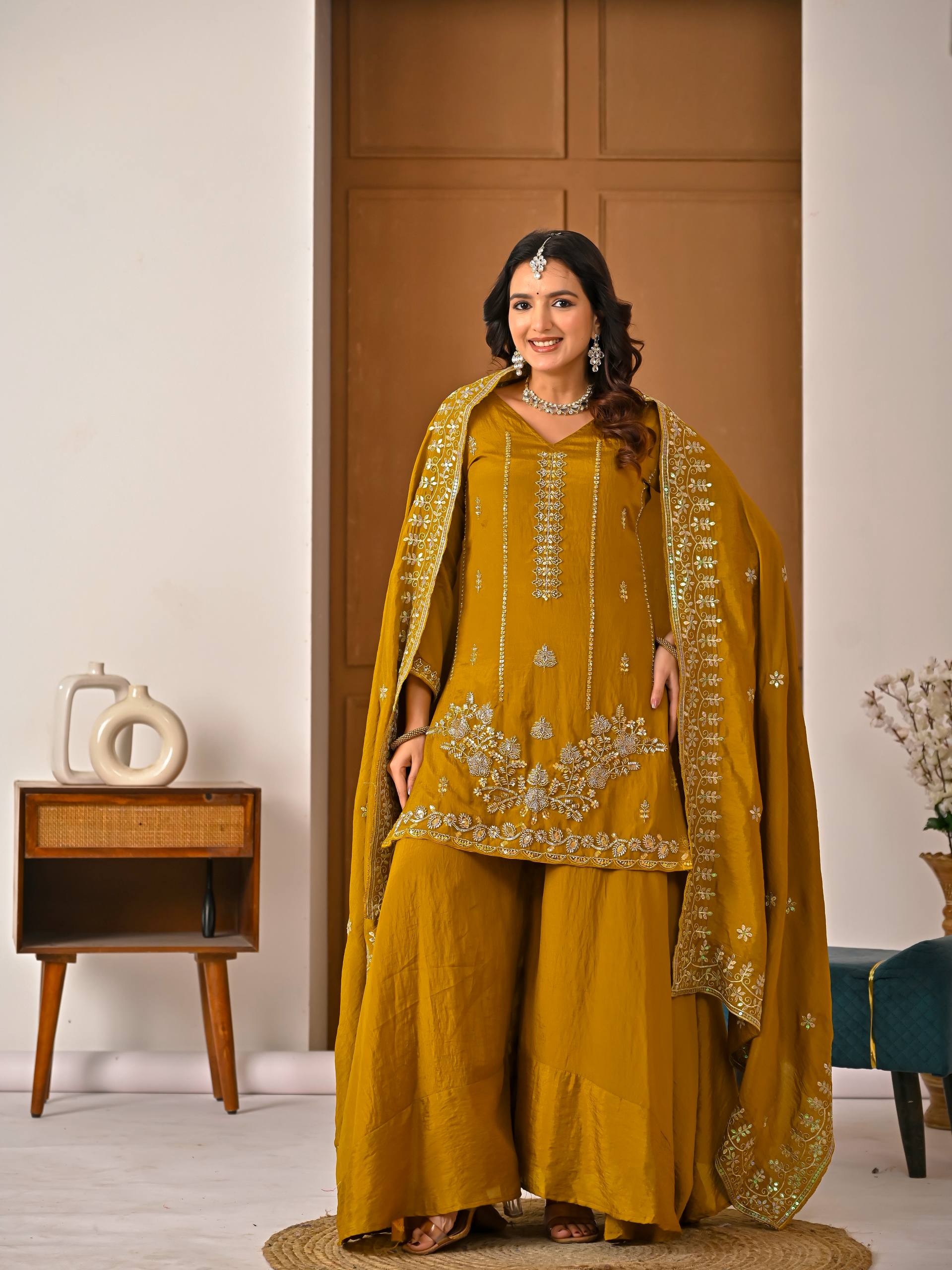 Radiant Ochre Zari-Crafted Silk Couture